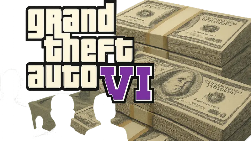 Логотип GTA 6 на фоне пачки денег. Экономика игровой индустрии и доходы Rockstar.