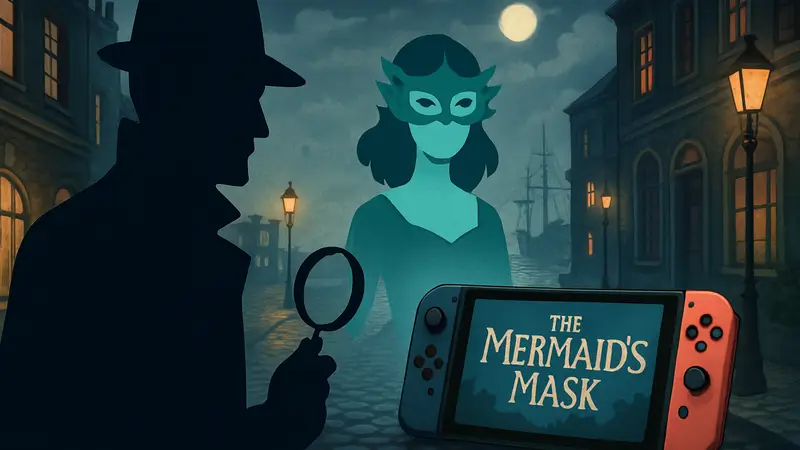 Обложка игры The Mermaid's Mask с детективными элементами для консоли Nintendo Switch 2.