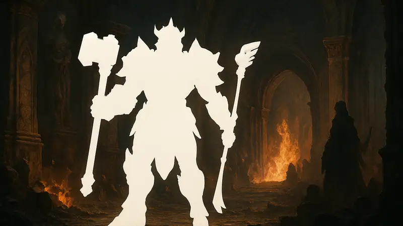 Скриншот из Diablo 4, где персонаж облачен в доспехи Рейнхардта или Мёрси из Overwatch.