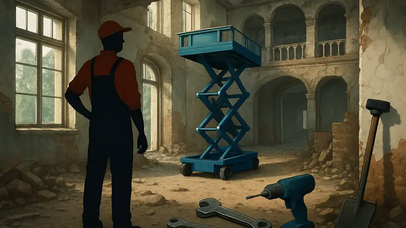 Изображение игры The Lift с ремонтником и инструментами