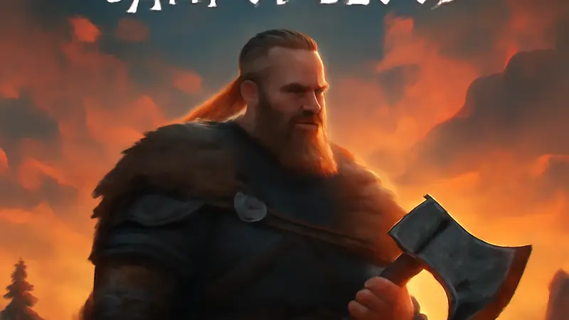 Обложка игры NORSE: Oath of Blood с изображением викинга и логотипами платформ PC, PS5, Xbox Series.
