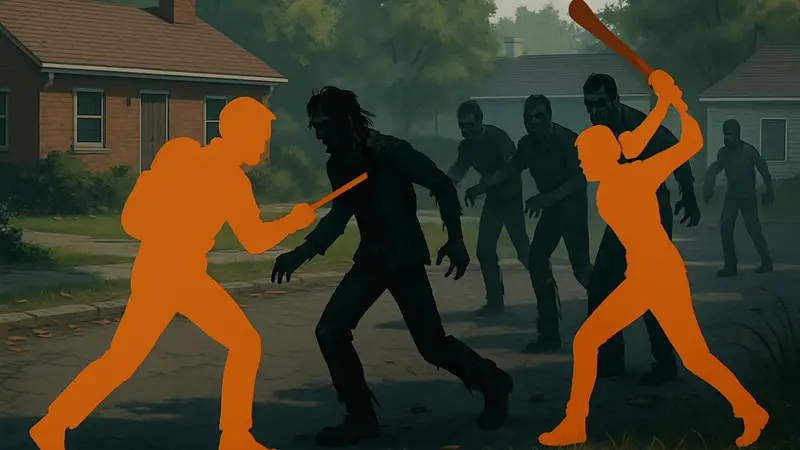 Скриншот из Project Zomboid с выжившими, сражающимися с зомби