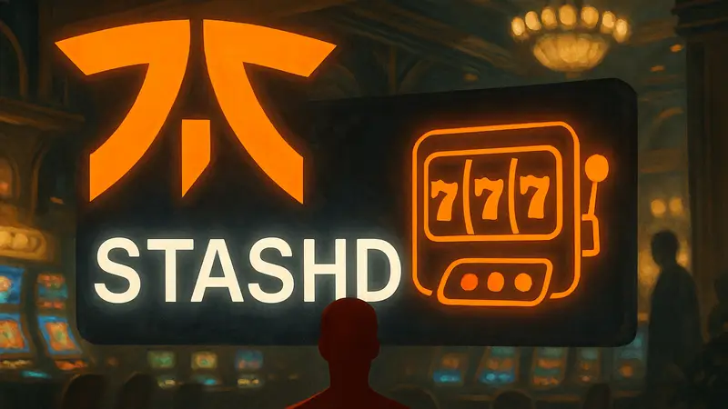 Логотип Fnatic и название платформы STASHD, символ азартных игр в киберспорте.