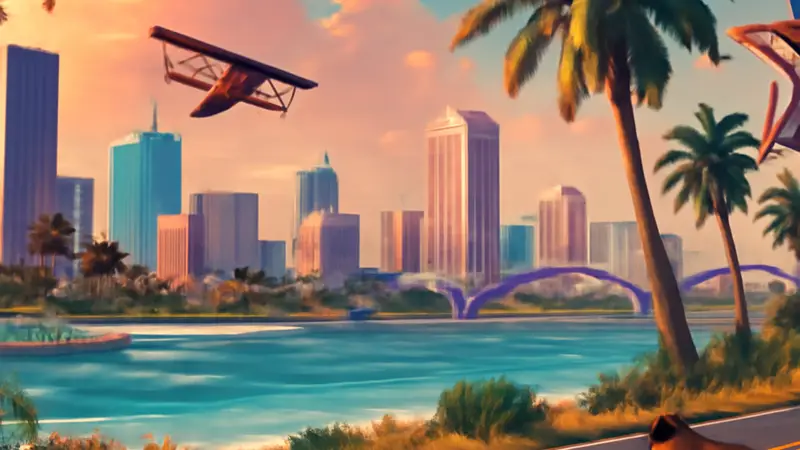 Пейзаж открытого мира Grand Theft Auto 6, демонстрирующий детали графики и атмосферы игры.