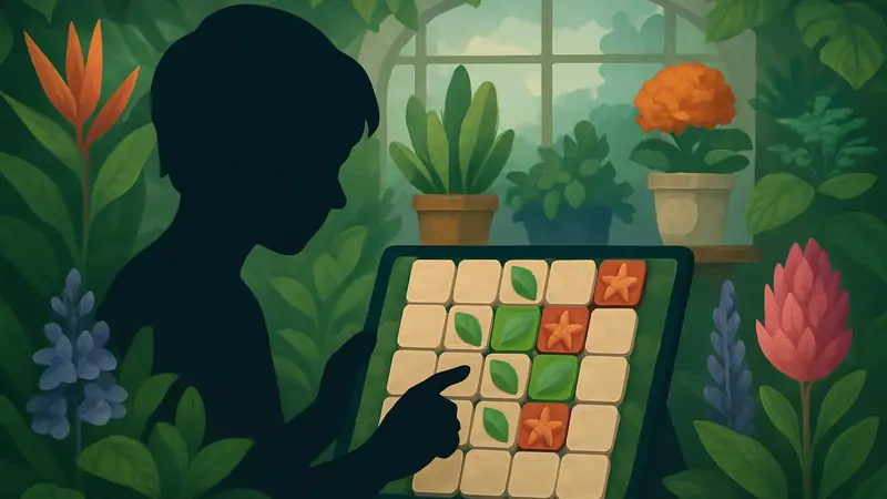 Скриншот из игры Art of Flora с красивыми растениями и элементами головоломки