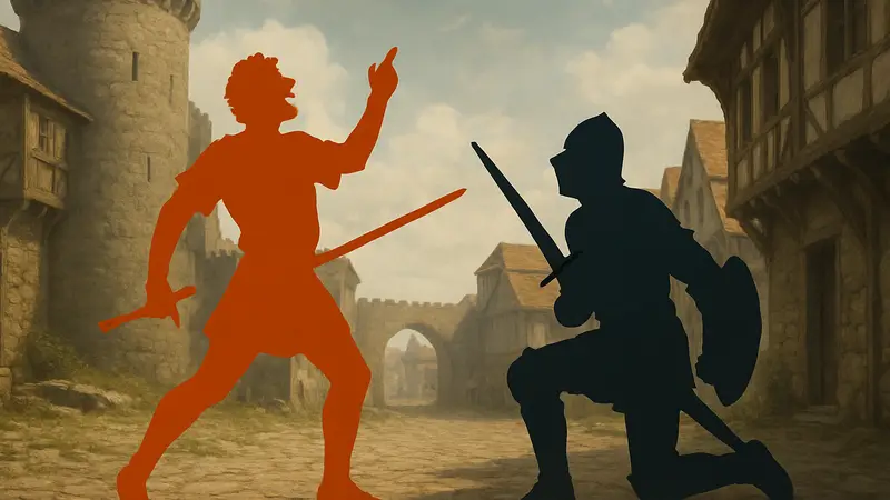 Игрок в Half Sword насмехается над врагом, средневековый бой.