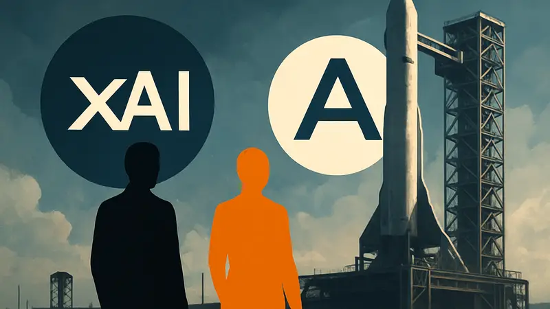 Логотипы компаний xAI и Anthropic на фоне символики SpaceX, обозначающие новую сделку.