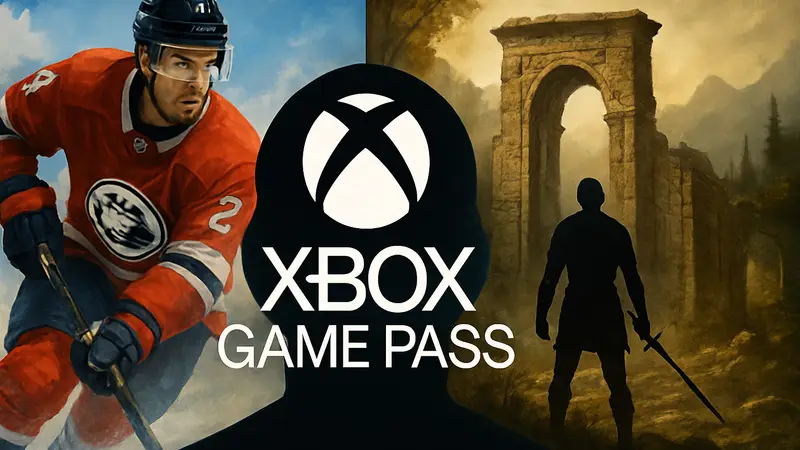 Логотип Xbox Game Pass на фоне обложек игр NHL 26 и The Elder Scrolls IV: Oblivion.