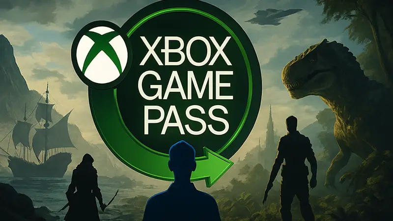 Логотип Xbox Game Pass на фоне новых игр, символизирующий пополнение каталога.