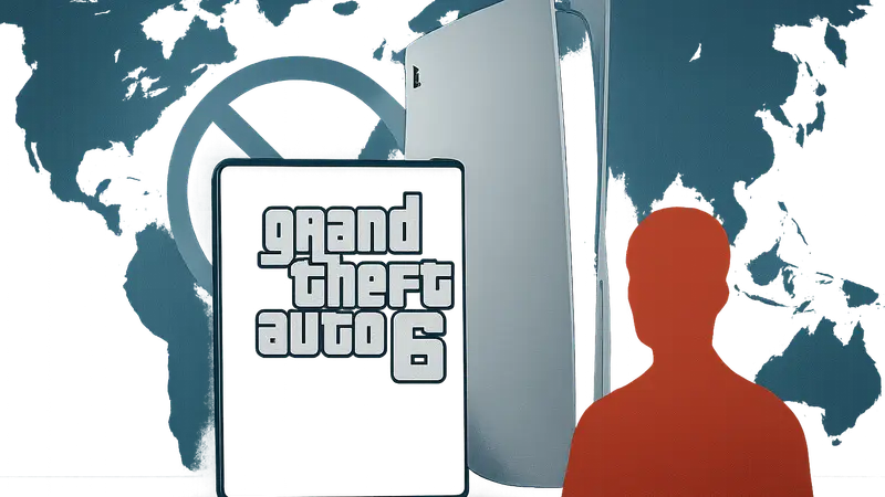 Логотип GTA 6 на фоне консоли PlayStation 5, символизирующий региональные ограничения