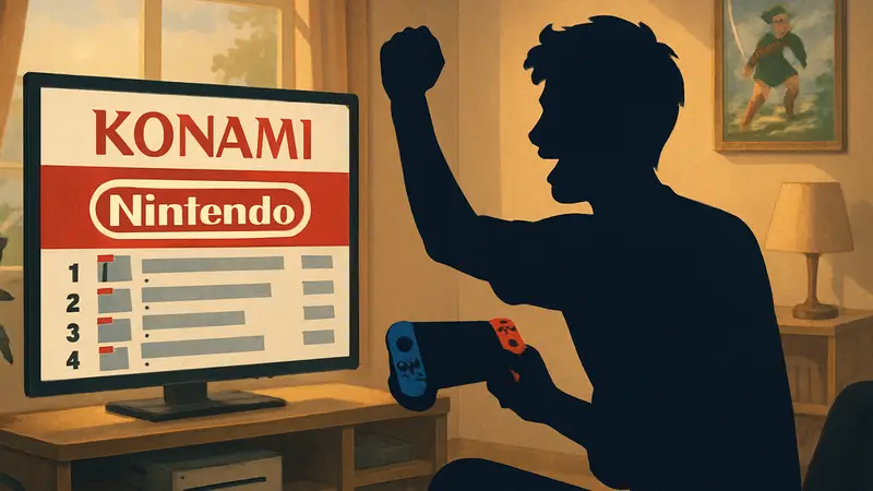 Японский геймер радуется победе Konami над Nintendo в чарте продаж игр Famitsu.