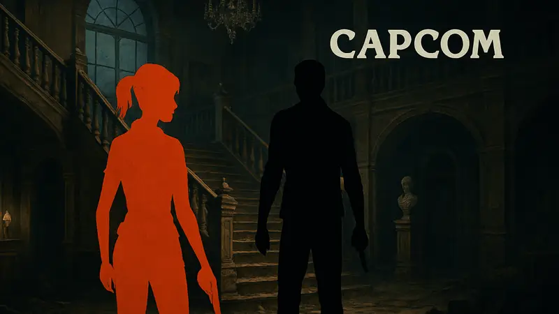 Арт или скриншот из ремейка Resident Evil Veronica с логотипом Capcom на темном фоне.