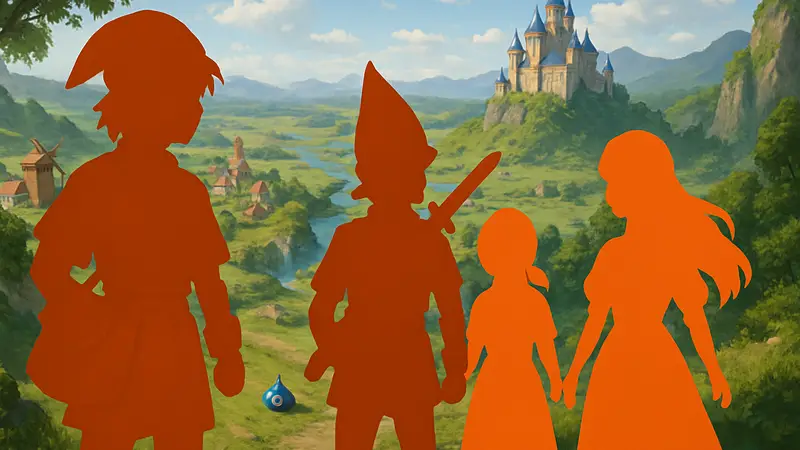 Герои игры Dragon Quest VII Reimagined на фоне игрового мира в Steam.