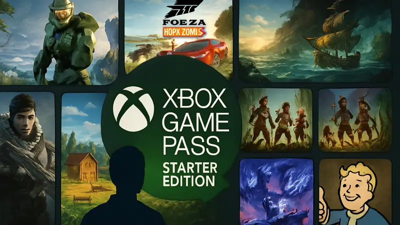 Изображение логотипа Xbox Game Pass Starter Edition и обложек игр, просочившихся в сеть