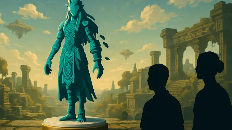 Новая фигурка amiibo Минеру из The Legend of Zelda: Tears of the Kingdom на подставке Nintendo, крупный план.