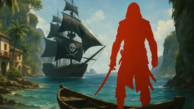 Кадр из Assassin's Creed Black Flag Resynced, демонстрирующий пиратские приключения Эдварда Кенуэя