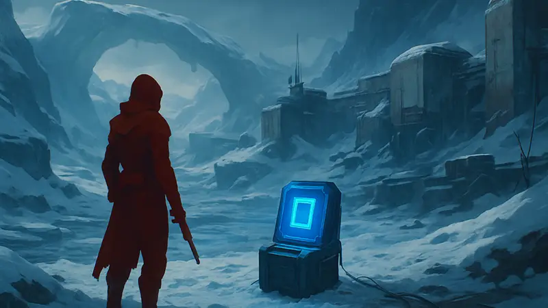 Местоположение одного из файлов дела на заснеженной планете Европа в игре Destiny 2.