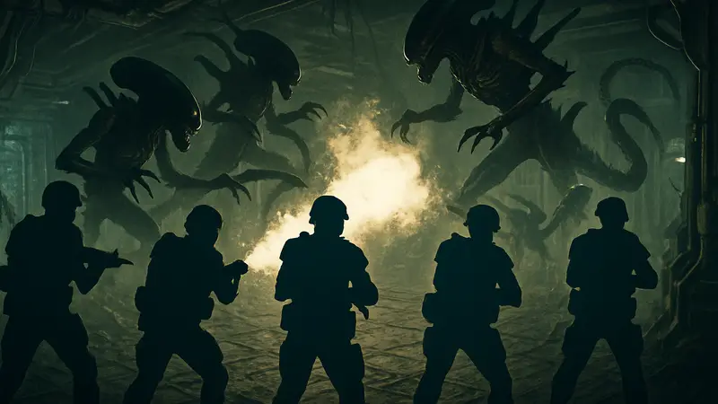 Четыре колониальных морпеха сражаются с ксеноморфами в Aliens Fireteam Elite 2