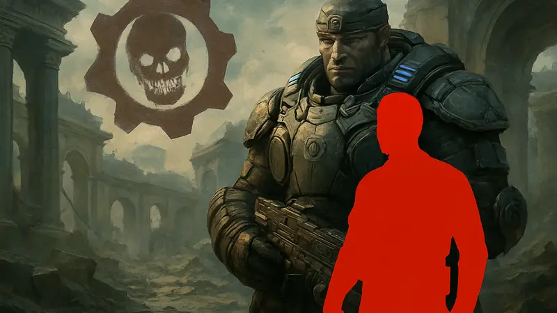 Логитип Gears of War: E-Day на фоне бронированного бойца Коалиции.
