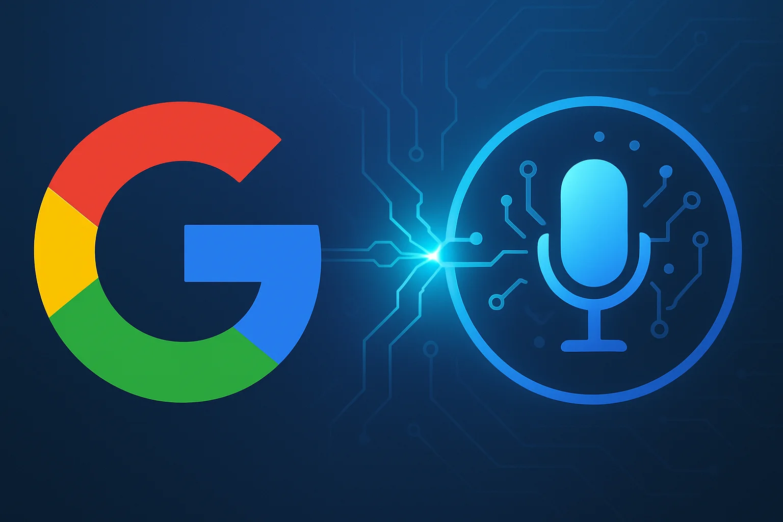 Логотип Google и символ голосового помощника, демонстрирующий интеграцию ИИ.