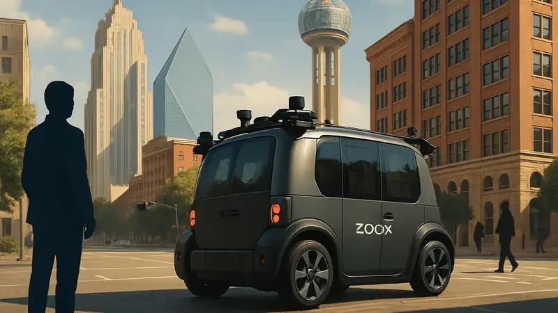 Роботакси Zoox на улицах города, беспилотный автомобиль Zoox в Далласе