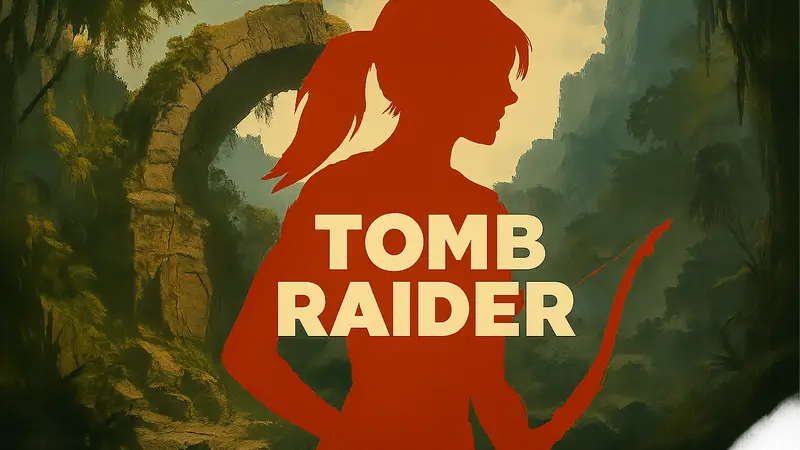 Логотип Tomb Raider на фоне силуэта Лары Крофт