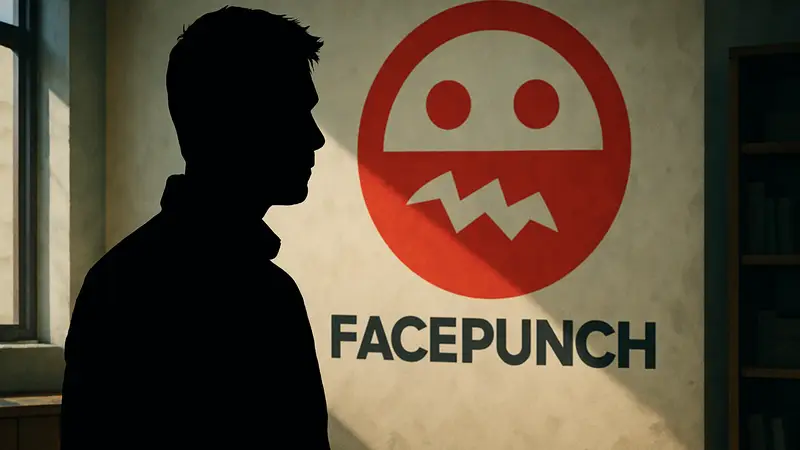 Гэрри Ньюман, основатель Facepunch Studios, на фоне логотипа компании