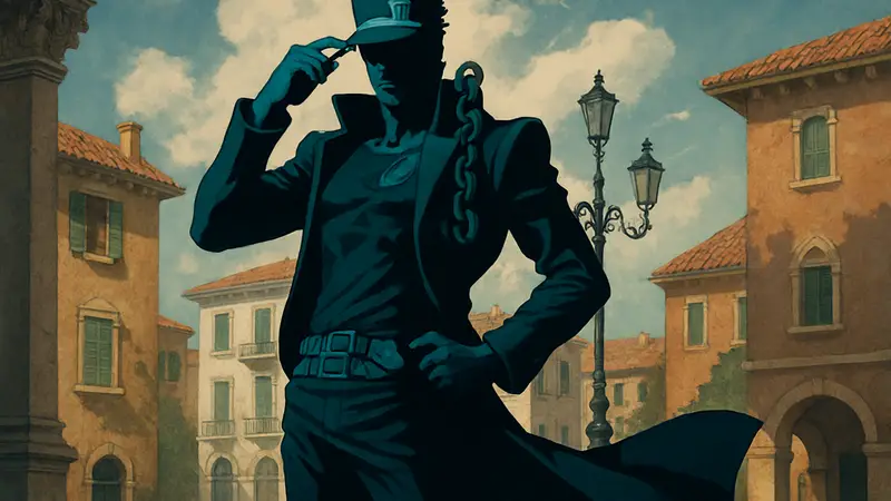 Фигурка Джотаро Куджо из JoJo's Bizarre Adventure в характерной позе, демонстрирующая детализацию.