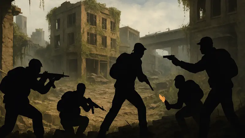 Группа выживших из The Last of Us сражается в руинах города, символизируя мультиплеер Factions.