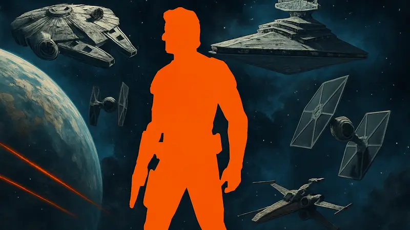 Обложка игры Star Wars: Shadows of the Empire с Дэшем Рендаром и космическими кораблями