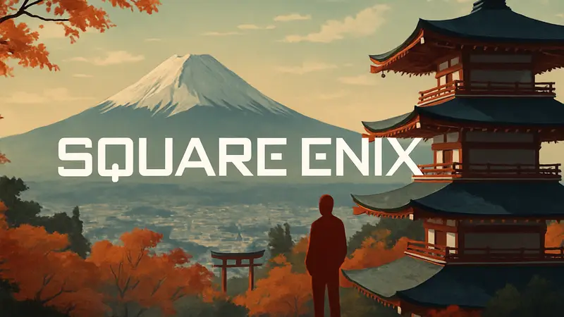 Логотип Square Enix на фоне японского пейзажа, символизирующий закрытие подразделения Extreme Edges