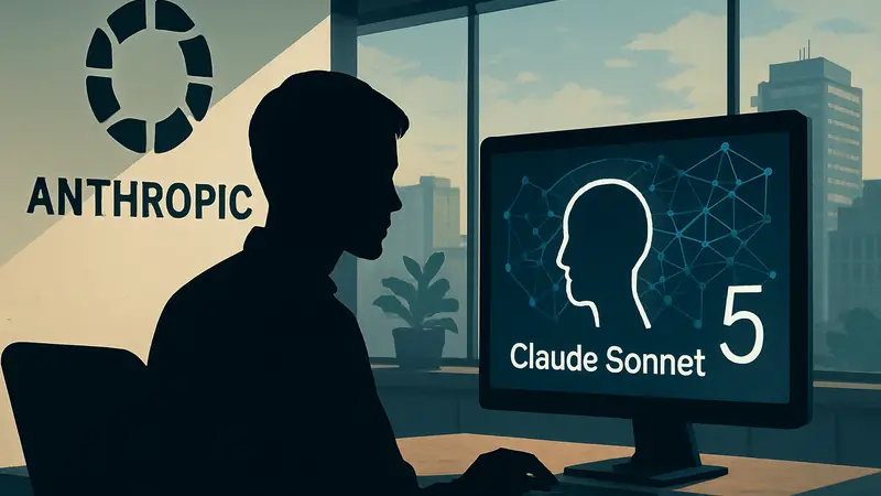 Логотип Anthropic и нейросеть Claude Sonnet 5 в работе