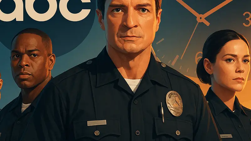 Актеры сериала The Rookie, фон с логотипом ABC, символизирующий изменение расписания.