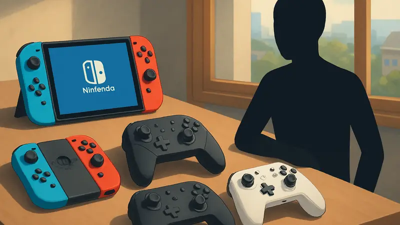 Различные модели игровых контроллеров для Nintendo Switch 2, разложенные на столе