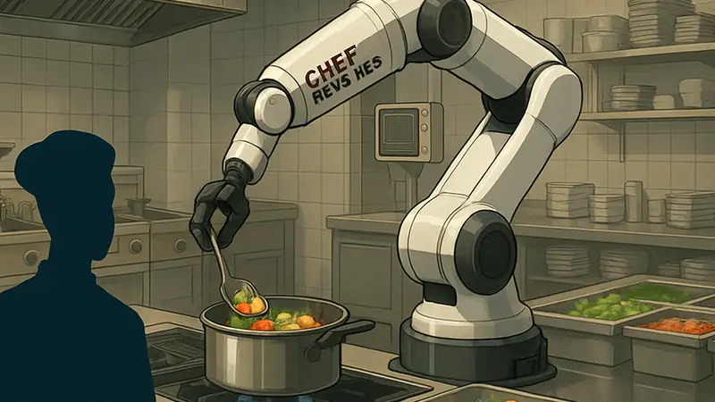 Роботизированная рука Chef Robotics, готовящая еду на автоматизированной кухне.