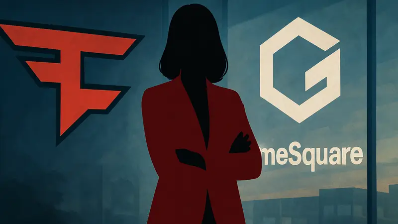 Амари Танавонг, новый операционный директор GameSquare, на фоне логотипов FaZe Esports и GameSquare.