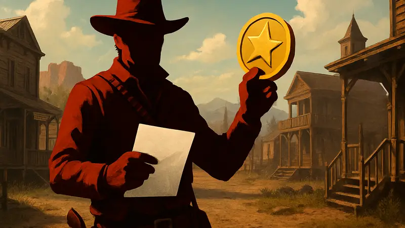 Изображение персонажа из Red Dead Redemption 2 Online на фоне дикого запада, получающего награды февраля 2026.