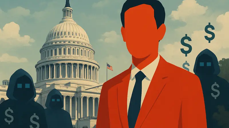 Алекс Борес на фоне Капитолия, иллюстрация к новости о борьбе ИИ-компаний с регулированием