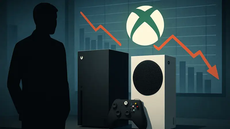 Логотип Xbox на фоне консолей Xbox Series X и S, отражающих финансовый отчет