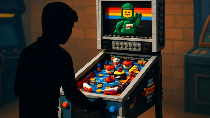 Изображение первого функционального пинбол-автомата LEGO Icons Arcade Pinball Machine с деталями конструкции