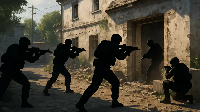 Скриншот из игры Ground Branch с тактическим отрядом в бою