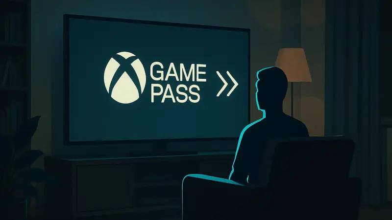 Логотип Xbox Game Pass на экране, символизирующий улучшение стриминговых возможностей и сокращение времени ожидания.