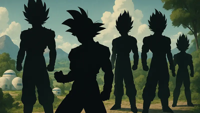 Иллюстрация Гоку и других Сайянов из Dragon Ball, демонстрирующих свои боевые формы. Рейтинг сильнейших Сайянов.