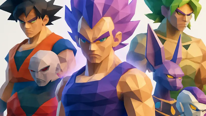 Веджета в форме Ultra Ego, окруженный другими могущественными персонажами Dragon Ball.