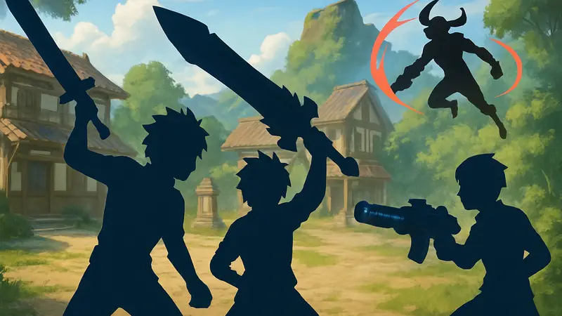 Скриншот из Anime Final Quest, демонстрирующий разнообразие оружия и боевых сцен.