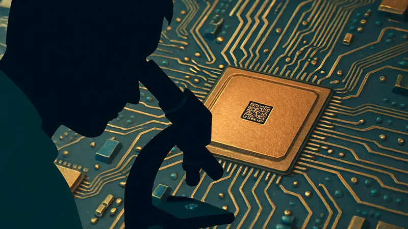 Изображение самого маленького QR-кода размером 2 микрометра на микросхеме.