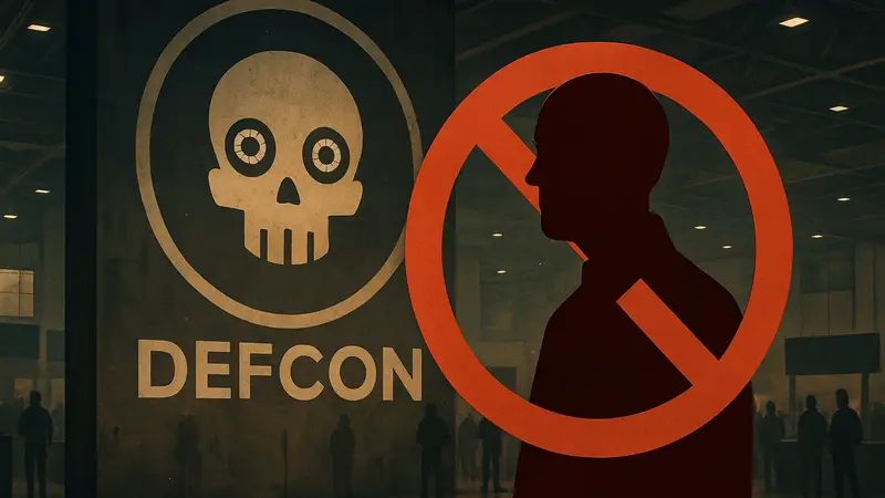Логотип хакерской конференции Def Con и иллюстрация запрета.