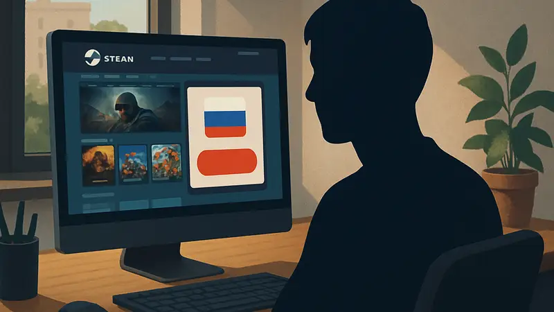 Монитор с открытой страницей Steam и сервисом PressF для пополнения баланса в России