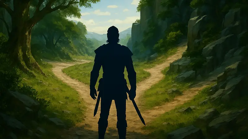 Главный герой Baldur's Gate 3, стоящий на развилке, символизирующей выбор игрока