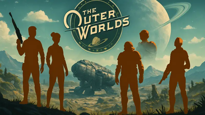 Логотип The Outer Worlds Spacer's Choice Edition или иллюстрация персонажей из игры